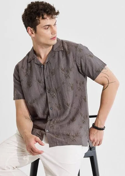 Grey Printed Box Fit Shirt For Men 